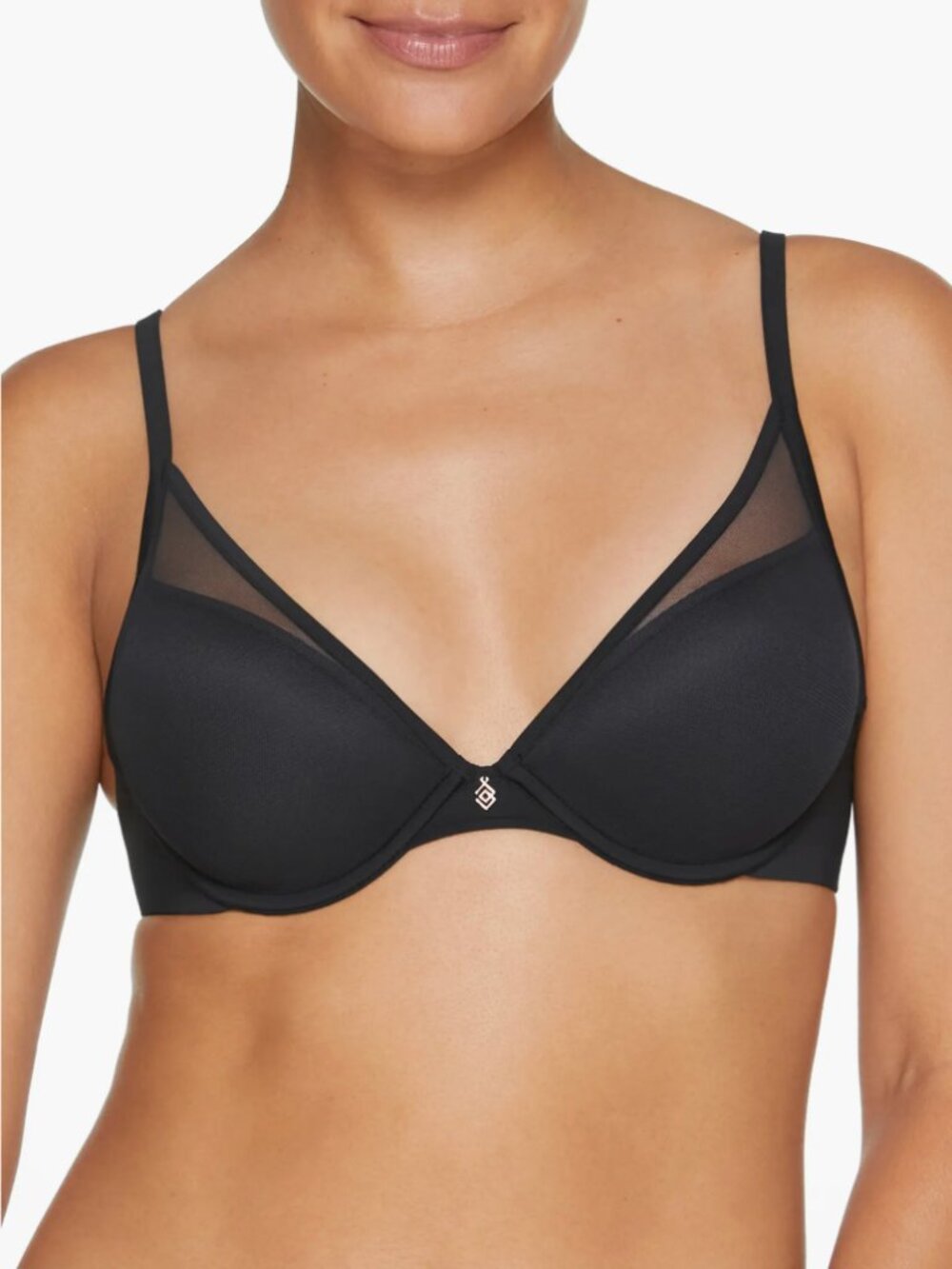 ThirdLove 24/7 Classic Contour Plunge Bra Black Mesh Microfiber 36B 1/2